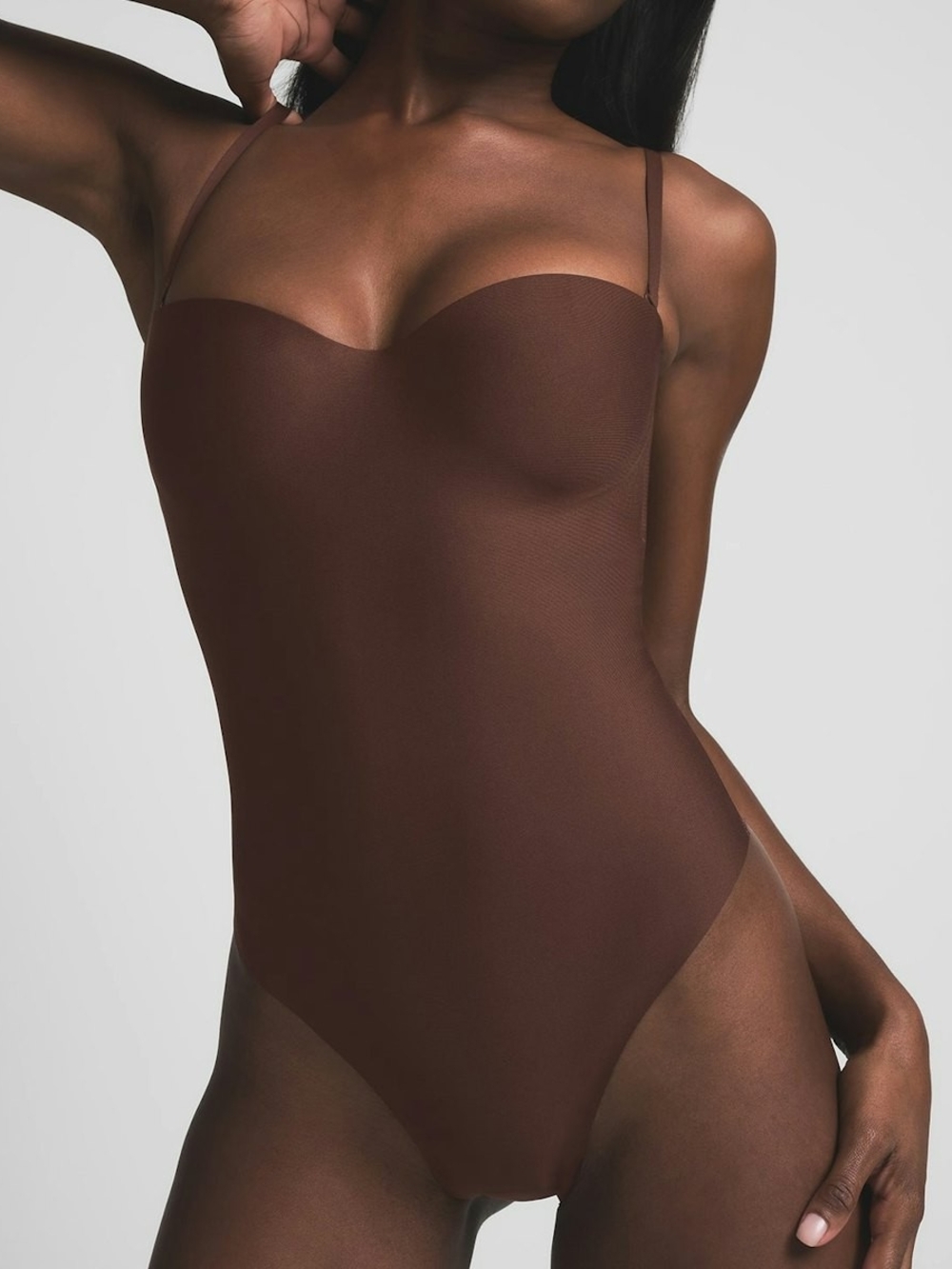 SKIMS Seamless Strap Bodysuit in Chocolate Brown